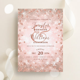 Festive Rose Gold Glitter Elegant Winter Wedding Invitation