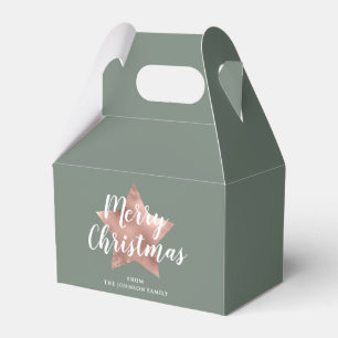 Festive Rose Gold Sage Green Christmas Favour Box