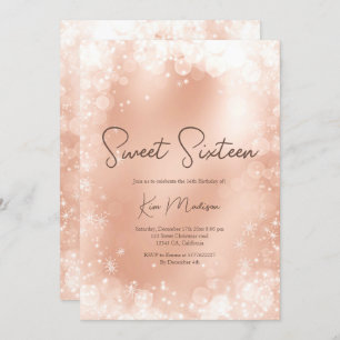 Festive rose gold white snow elegant chic sweet 16 invitation