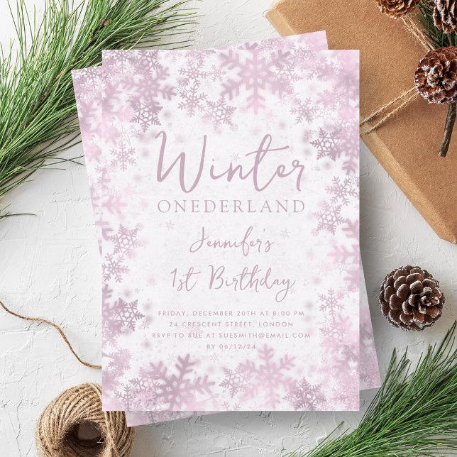 Festive Rose Gold Winter ONEDERLAND 1st Birthday Invitation (Festive Rose Gold Winter ONEDERLAND 1st Birthday Invitation)