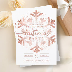 Festive Rose Gold Winter Snowflake Christmas  Invitation