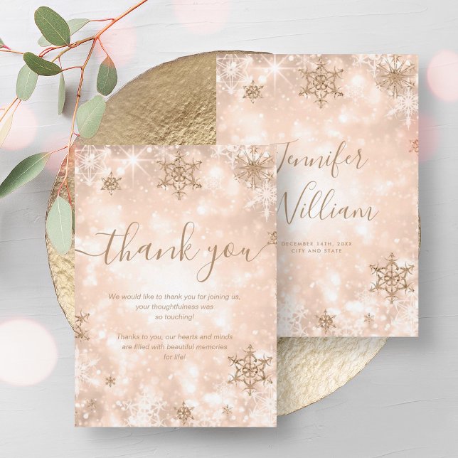 Festive Rose Gold Winter Wedding Thank You  Invitation (Festive Rose Gold Winter Wedding Thank You Invitation)