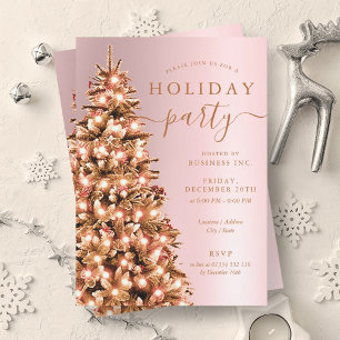 Festive Rose Gold Xmas Tree Company Holiday Party  Invitation