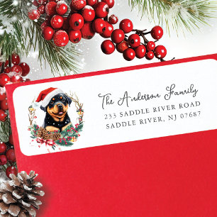 Festive Rottweiler Dog Santa Hat  Return Address Label
