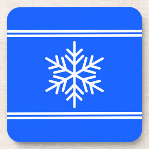 Festive Royal Blue White Racing Stripes Snowflake Coaster