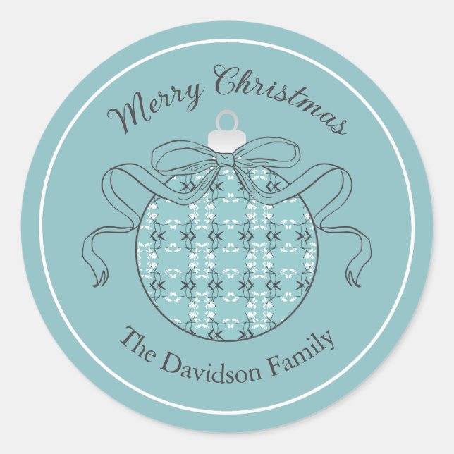 Festive Royal Botanical Robin's Egg Blue Classic Round Sticker (Front)