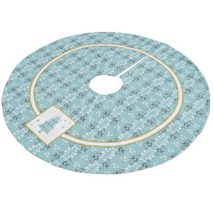 Festive Royal Botanical Robin's Egg Blue Emblem Fleece Tree Skirt