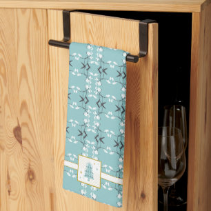 Festive Royal Botanical Robin's Egg Blue Emblem Tea Towel