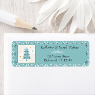 Festive Royal Botanical Robin's Egg Blue Tree Return Address Label