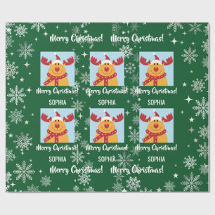 Festive Rudolph Reindeer Snow Personalised Xmas Wrapping Paper