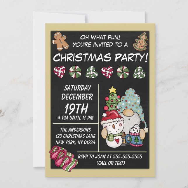 Festive Rustic Gnome Cookies Candy Christmas Party Invitation (Front)