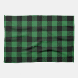 Festive Rustic Green Plaid Pattern Holiday Tea Towel