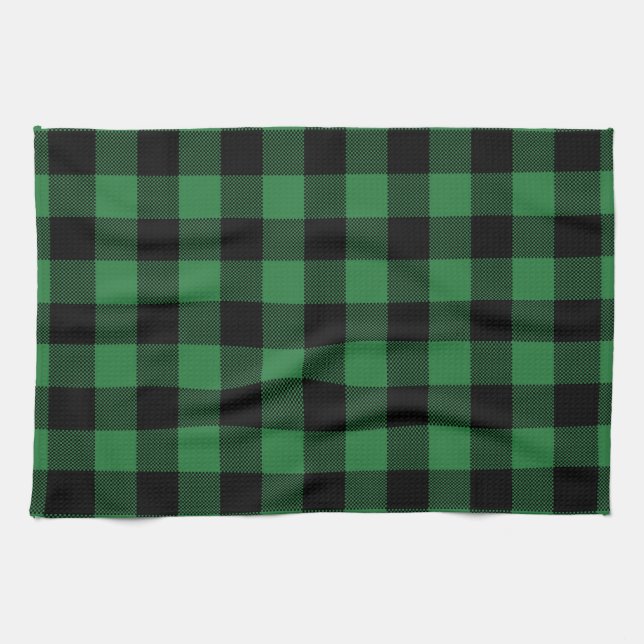 Festive Rustic Green Plaid Pattern Holiday Tea Towel (Horizontal)