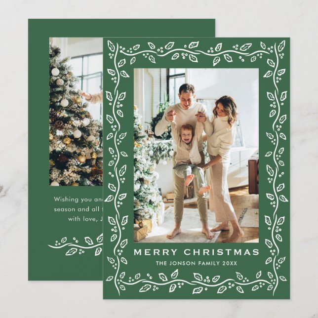 Festive Sage Green Christmas Bow Ribbon 2 Photo Holiday Card (Front/Back)