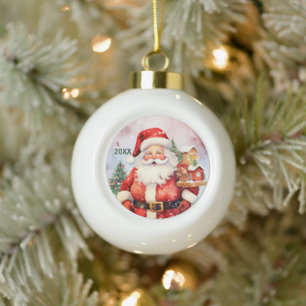 Festive Santa add Year  Ceramic Ball Christmas Ornament