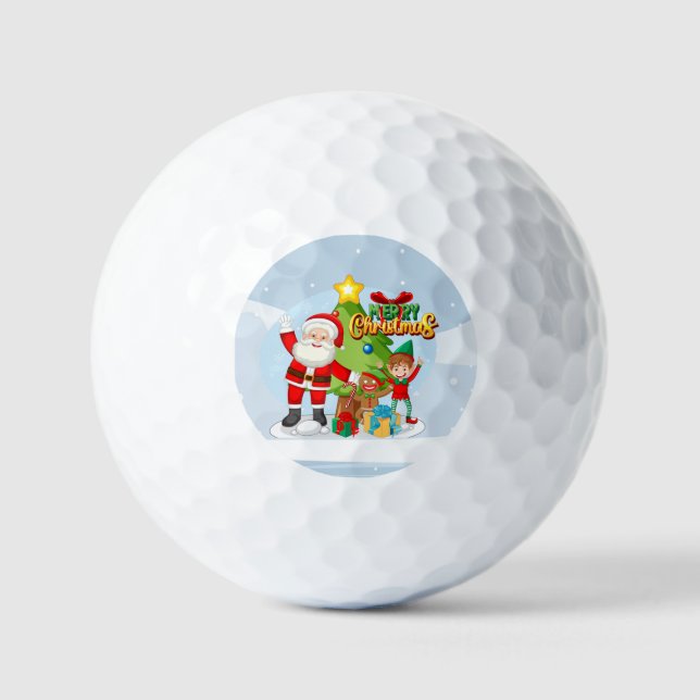 Festive Santa and Friends Christmas Card Golf Balls (Front)