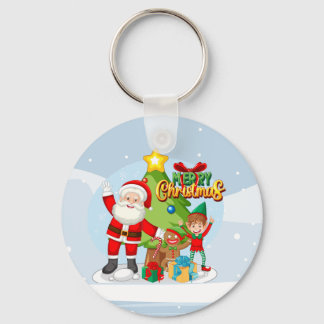 Festive Santa and Friends Christmas Card Key Ring