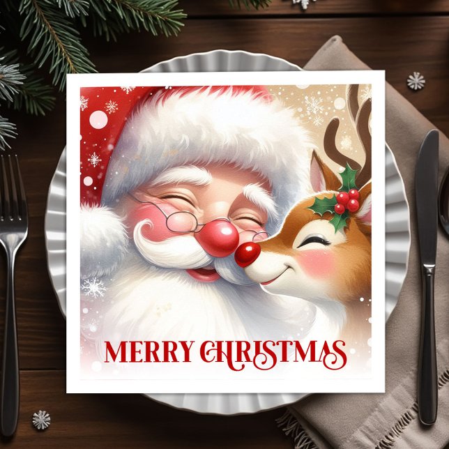 Festive Santa and Rudolph Christmas Napkins Dinner (Festive Santa and Rudolph Christmas Napkins Dinner Tableware

)