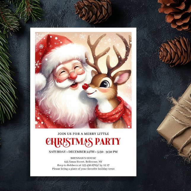Festive Santa and Rudolph Holiday Family Joy Party Invitation (Festive Santa and Rudolph Holiday Family Joy Party Invitation

)