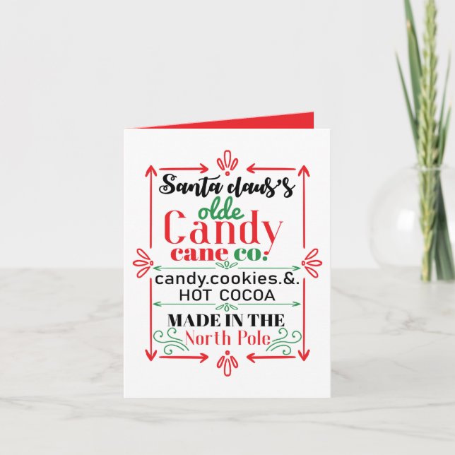 festive Santa candy cane company add sentiment Holiday Card (Front)