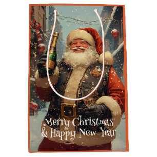 Festive Santa Celebrating with Champagne Medium Gift Bag