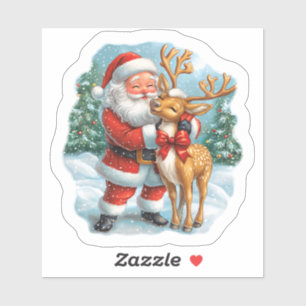 Festive Santa & Cheerful Reindeer Sticker