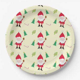 Festive Santa Claus and Christmas cons pattern Paper Plate