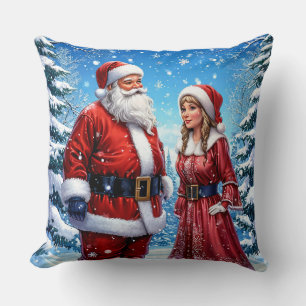 Festive Santa Claus and Mrs. Claus Cushion