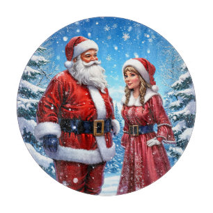 Festive Santa Claus and Mrs. Claus Cutting Board