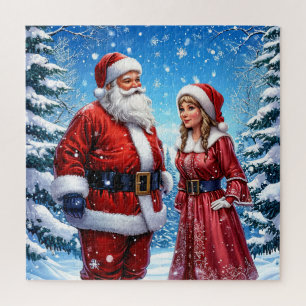 Festive Santa Claus and Mrs. Claus Jigsaw Puzzle