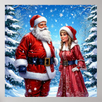 Festive Santa Claus and Mrs. Claus
