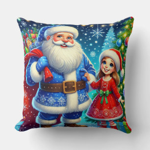 Festive Santa Claus and Snow Maiden Cushion