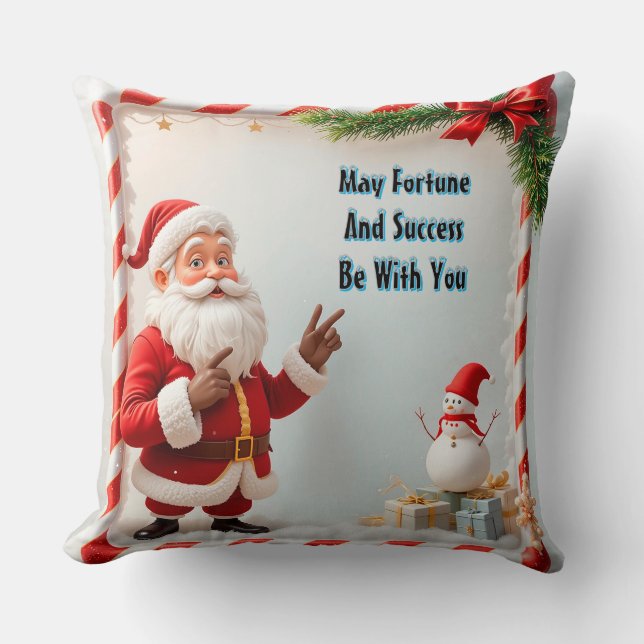 Festive Santa Claus and Snowman Cushion (Front)