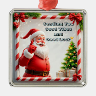 Festive Santa Claus and Snowman Metal Ornament