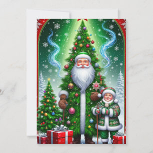 Festive Santa Claus Beside Decorated Tree Invitation