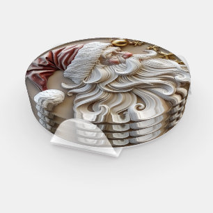 Festive Santa Claus carving adorned with ornaments Coaster Set