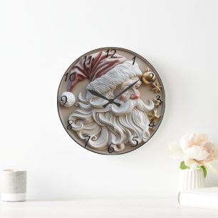 Festive Santa Claus carving adorned with ornaments Large Clock