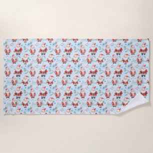 Festive Santa Claus Christmas Pattern Beach Towel