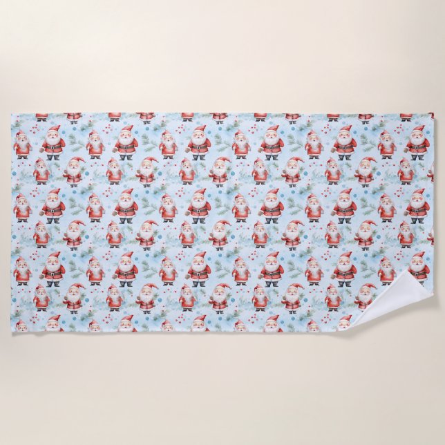 Festive Santa Claus Christmas Pattern Beach Towel (Front)