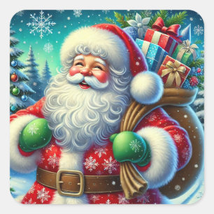 Festive Santa Claus Cosy Winter Gift Idea 🎄✨ Square Sticker