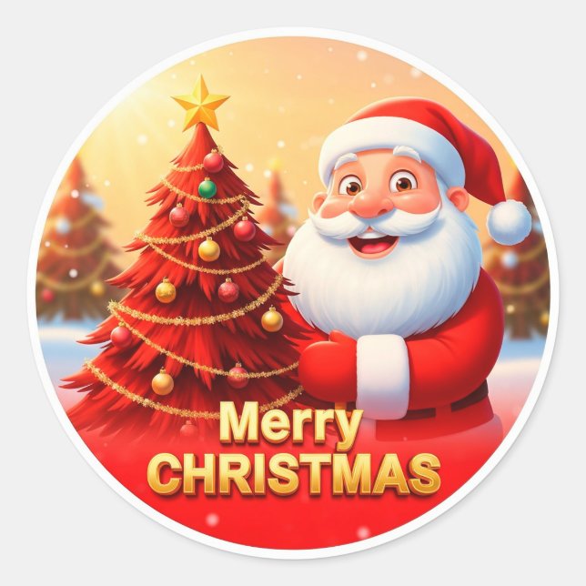 Festive Santa Claus Face Classic Round Sticker (Front)