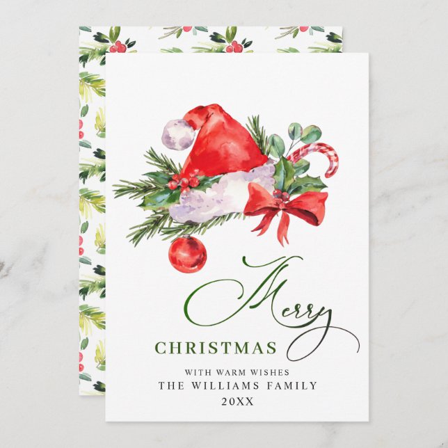 Festive Santa Claus Hat Christmas Greeting Holiday Card (Front/Back)