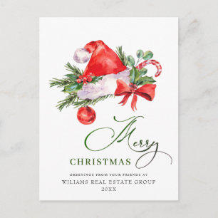 Festive Santa Claus Hat Christmas Greeting Holiday Postcard
