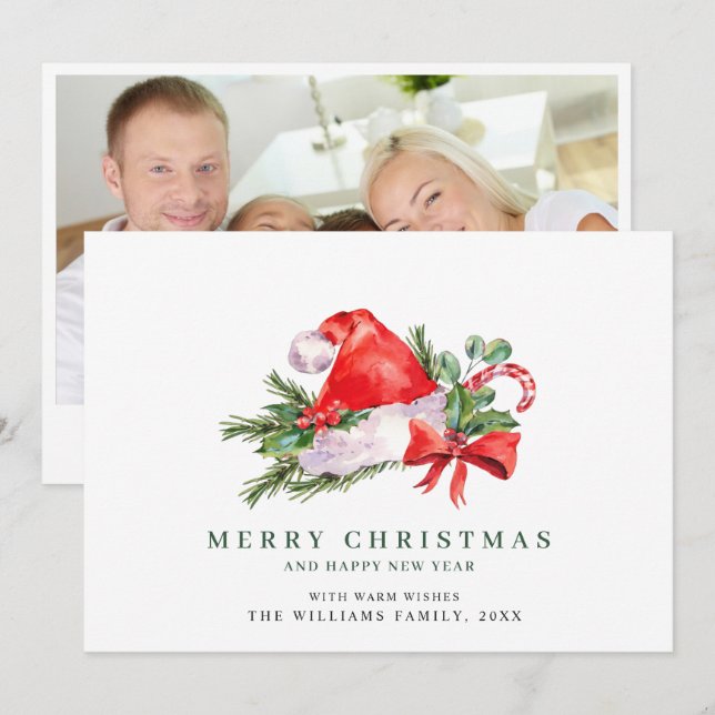 Festive Santa Claus Hat Christmas PHOTO Greeting H Holiday Card (Front/Back)