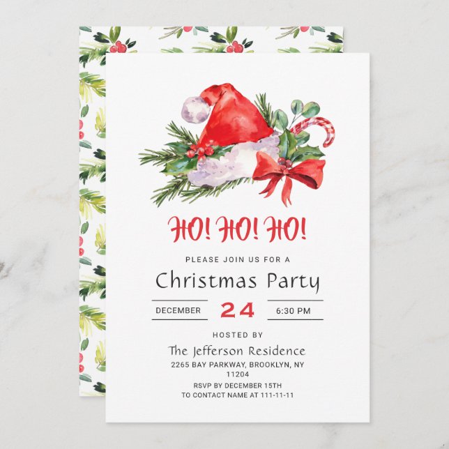 Festive Santa Claus Hat Holiday Christmas Party Invitation (Front/Back)