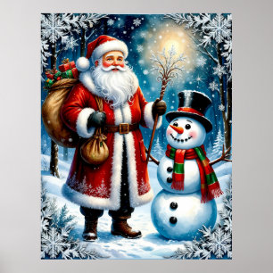 Festive Santa Claus Holding a Gift Bag Poster