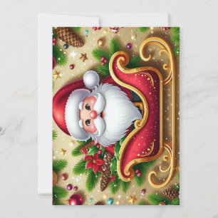 Festive Santa Claus in Sleigh  Holiday Card