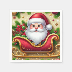 Festive Santa Claus in Sleigh Napkin