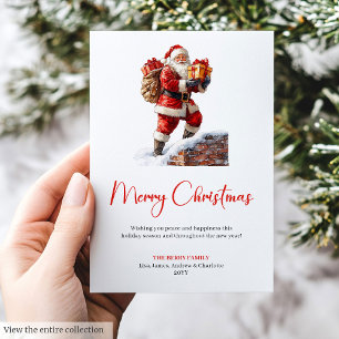 Festive Santa Claus Red Green Holiday Greeting  Card
