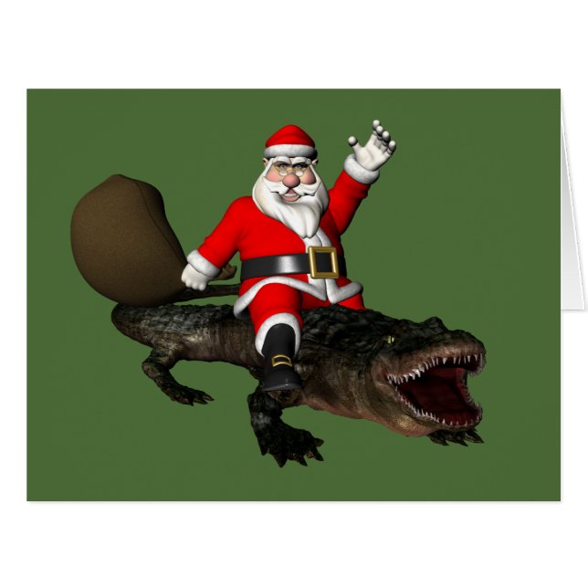 Festive Santa Claus Riding An Alligator (Front Horizontal)